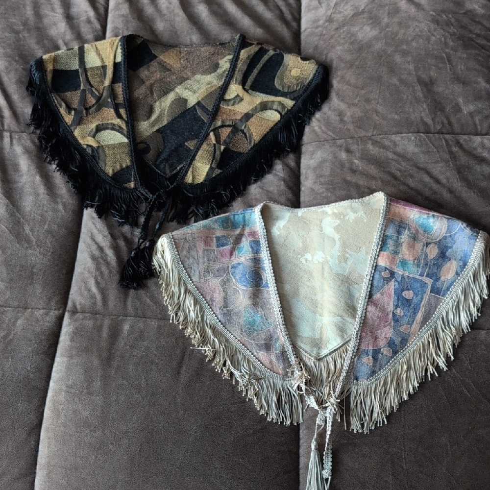 (2) Vintage Tapestry Fringe Shawls